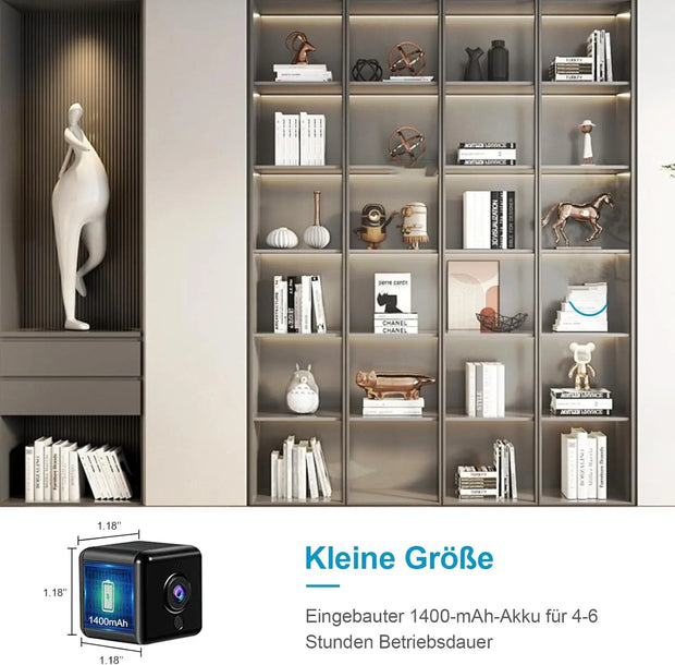 Mini Kamera, 4K HD WLAN Überwachungskamera Innen Für Live Übertragung Handy APP, Wifi Camera Nachtsichtkamera Mit Bewegungsmelder/Lange Batterielaufzeit/Cloud-Speicherplatz