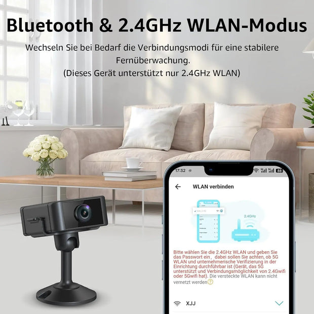 Mini Kamera, 4K HD WLAN Überwachungskamera Innen Für Live Übertragung Handy APP, Wifi Camera Nachtsichtkamera Mit Bewegungsmelder/Lange Batterielaufzeit/Cloud-Speicherplat